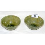 Pair of Mughal or Chinese green jade bowls - possibly 19th century - 10cm diameter