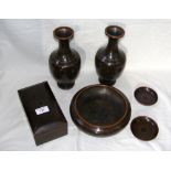 A pair of cloisonne vases, boxed bowl, etc.