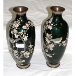 A pair of Japanese cloisonne vases by Hayakawa Komejiro - Meiji period - decorated with songbirds