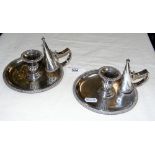 A pair of late Georgian silver chambersticks - Richard Cooke - London 1805 - with later sconces