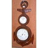 A wall barometer clock in the form of an anchor