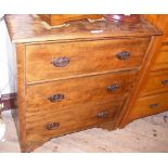Antique oak chest of three long drawers