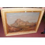 A large 19th century oil on canvas of continental mountain scene in gilt frame - 90cm x 110cm