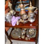 Old Turkish coffee pots, together with other metalware