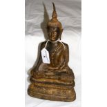 Antique Thai bronze figure of seated Buddha, with traces of gilt remains - 27cm tall