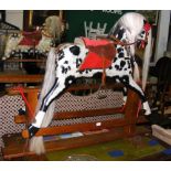 Old wooden rocking horse with painted decoration and real horse hair - 110cm high