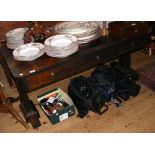 A 19th century rosewood library table with drawers to the apron