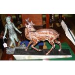 Art Deco metal and onyx Stag ornament, together with one other of skipping girl
