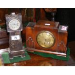 A miniature longcase clock, together with an oak cased mantel clock