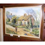 ERIC BURROWS - oil on board of Isle of Wight cottage scene - signed