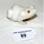 An unusual Chinese white jade carving of a toad with glass eyes - 7cm