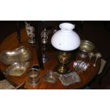 Silver plated candelabra, oil lamp, etc. (upstairs)