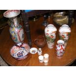Antique Imari bowl, vases, etc. (upstairs)