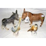 A Beswick Donkey ornament, together with birds, etc.
