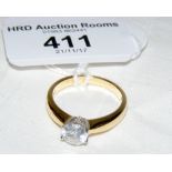 A diamond Solitaire ring (approx. 1 carat) in 18ct gold setting