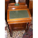 Edwardian Davenport desk with fitted interior and four drawers to the side with sunken brass