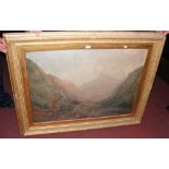 A large 19th century oil on canvas of mountain ruin scene - 75cm x 100cm