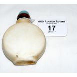 Porcelain Chinese snuff bottle with glass top and bone spoon - 6.5cm