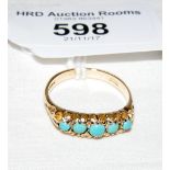 A five stone turquoise ring in 9ct gold setting