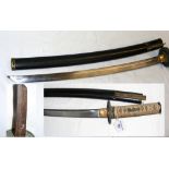 Antique Samurai sword with gilt bronze tsuba and signature to tang - 73cm long