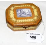 Antique porcelain trinket box with gilt mount - picture to top - 8.5cm