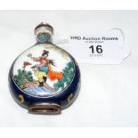 Antique enamel snuff bottle on copper with metal spoon - 6cm