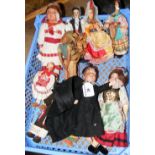 Selection of collectable miniature bisque head and other dolls