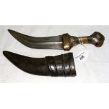 A decorative Jambiya with metal mounted handle and leather scabbard - 31cm long