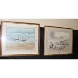 HARRY CHARLWOOD - watercolour of Island beach scene, together with one other
