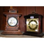 Wooden cased mantel clock and one other