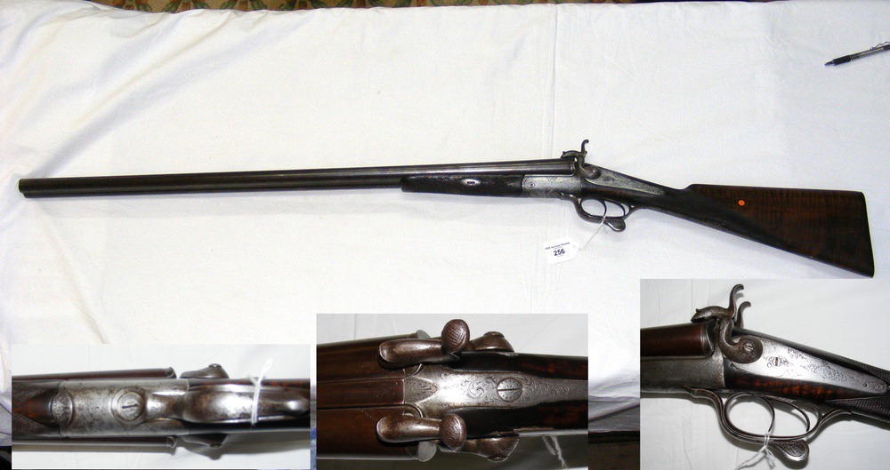 A 16-bore pin fire D.B shotgun (obsolete calibre)