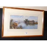SMITH - original watercolour of sailing boat in river setting