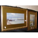 Antique watercolour of estuary scene, together with a watercolour of country river scene