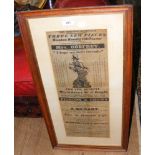 A framed and glazed silk advertising poster for the New Theatre, Sandwich - 1825