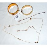 Two bangles, gold necklace, together with two bracelets