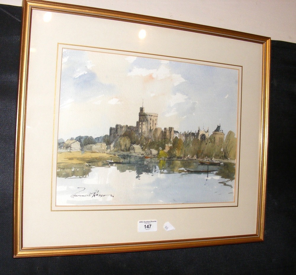 EDWARD WESSON - a watercolour of Windsor Castle - 27cm x 36cm - signed