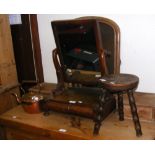 Victorian toilet mirror, small stool and Harrods copper kettle