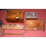 Antique writing slope, wooden casket, together with two bookshelves