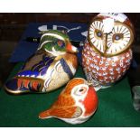 A Royal Crown Derby Owl paperweight, together with two others