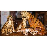 Five ceramic Tiger and Leopard ornaments