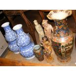 A pair of oriental style gourd vases, etc.