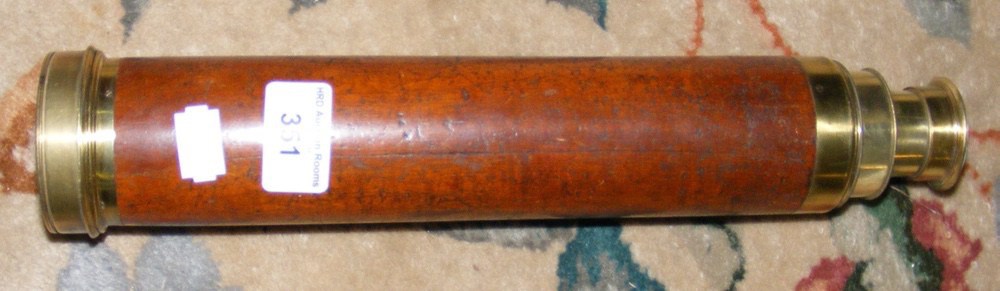 An antique wooden and brass four draw telescope by J W Watkins, London - 108cm fully extended