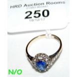 A lady's blue stone dress ring in gold setting