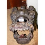 An old hand carved wooden tribal Barong mask - 36cm