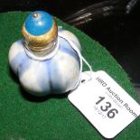 Porcelain Chinese pumpkin shape snuff bottle with glass top - 6cm high