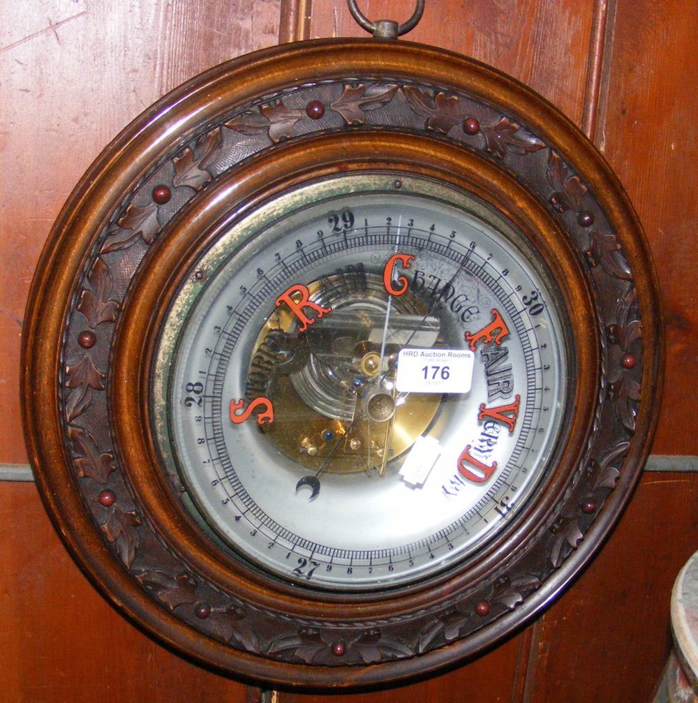 Antique aneroid wall barometer - 34cm diameter