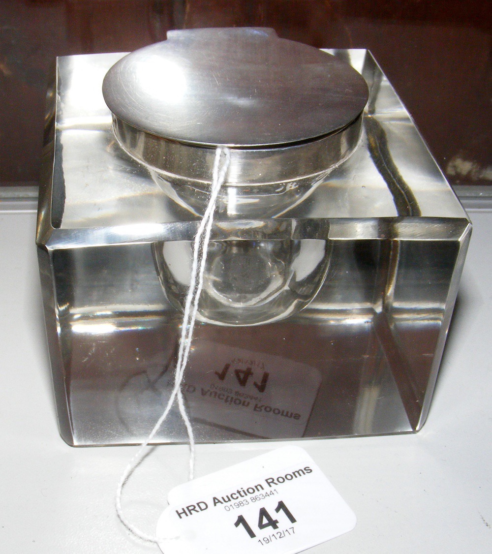 A large silver mounted and cut glass inkwell