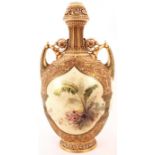 An impressive 19th Century Worcester Persian style large oval two-handled VASE with slender neck,