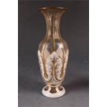 A 19th Century Bohemian cut clear pedestal Glass VASE with white opaque overlaid leaf work band