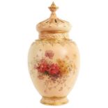 An impressive Royal Worcester large gilt and panelled relief moulded Blushed Ivory POT POURRI JAR